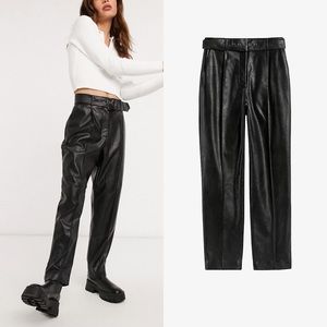 Ted Baker Faydell Faux Leather Belted Tapered Trousers Black NWT 4
